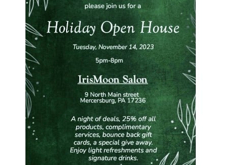 Holiday Open House at Iris Moon Salon, Mercersburg