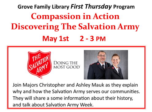 First Thursday Program, Compassion in Action: Discovering The Salvation Army | Grove Family Library, Chambersburg