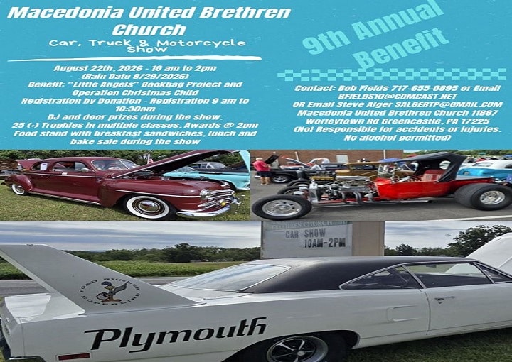 9th Annual Benefit Car, Truck Motorcycle Show | Macedonia United Brethren Church, Greencastle