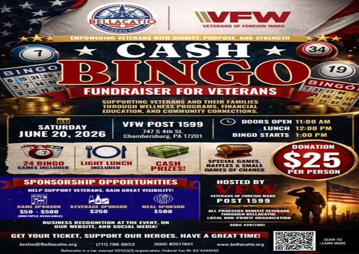 Cash Bingo Fundrasier for Veterans | VFW Post 1599, Chambersburg